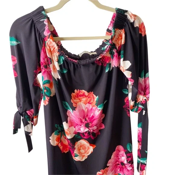 Eliza J Presidential Blue Day Floral Off Shoulder Sheath Dress 4 - Picture 6 of 9